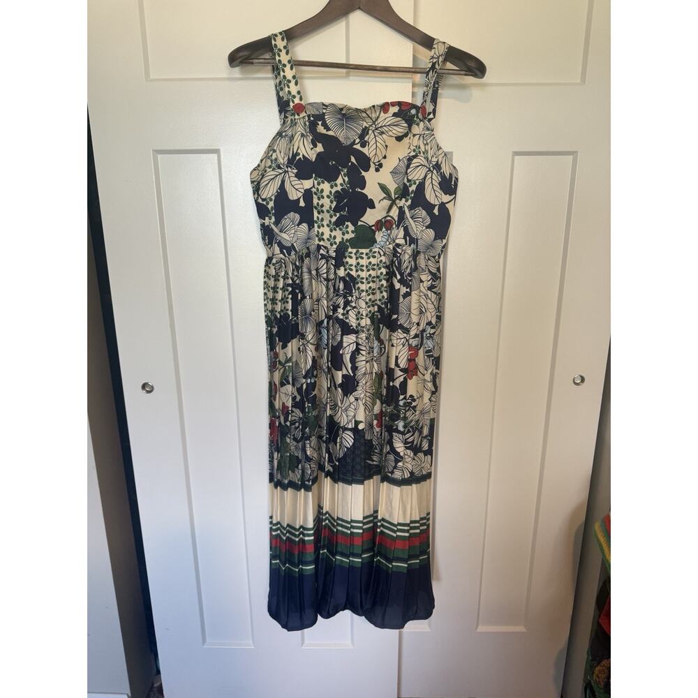 Dalia MacPhee Tie Shoulder Midi Dress Large Floral Cottage Coquette Retro